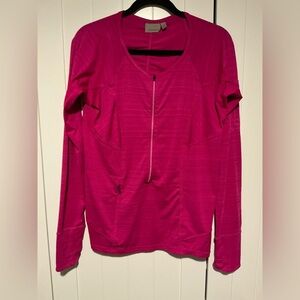 Athleta Pink Long Sleeve Active Top Women’s M Zip Front Ruched Back Workout
